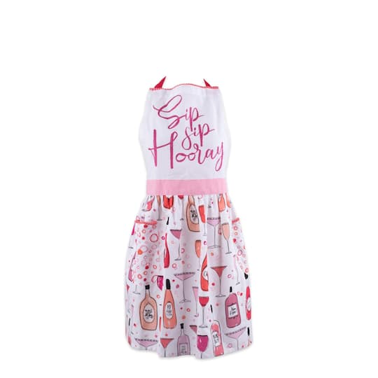 Design Imports Women's Spring Summer Apron Collection Adjustable, Two Large Pockets Extra Long Ties, One Size Fits Most, Sip Sip Hooray - Sip Sip Hoor
